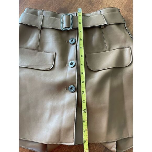 Christian Dior Vegan Leather Belted Button Front Mini Skort Camel Women’s Sz L - Picture 4 of 6
